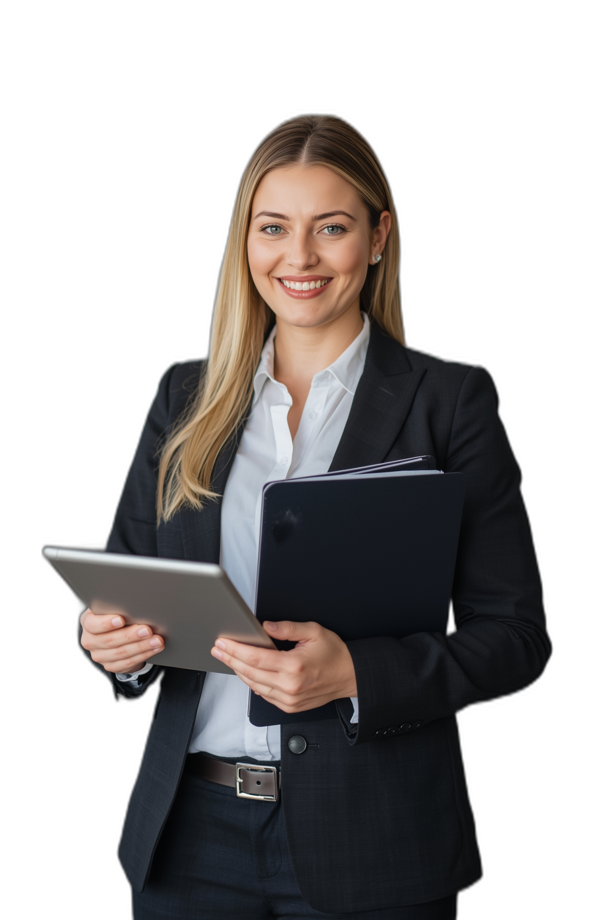 Validum Institute Real Estate Course Graduate Professional Queensland real estate agent holding a tablet and folder, representing CPD training and compliance education for licensed property professionals.